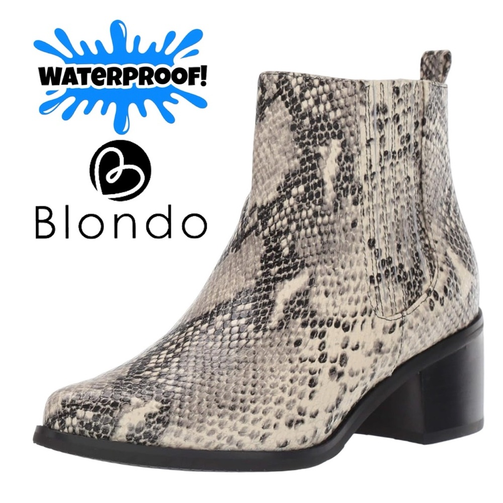 NWOB Blondo Waterproof Emelia Leather Snake Print Ankle Boots. 6,